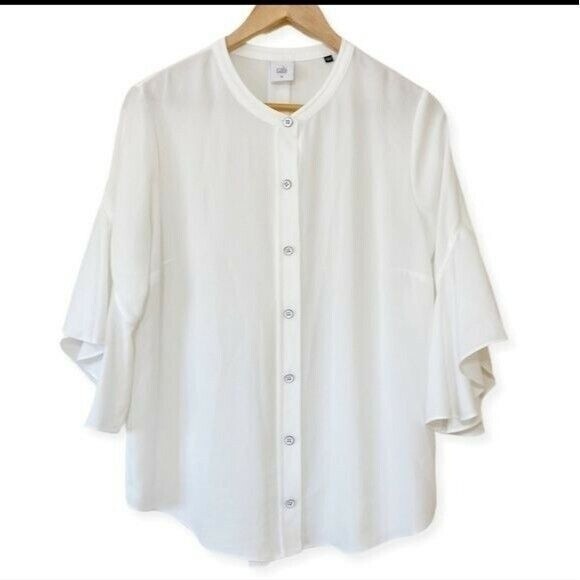 CAbi White Floaty petal sleeveTop Blouse Shirt pleated back rounded hem XS - Picture 7 of 11